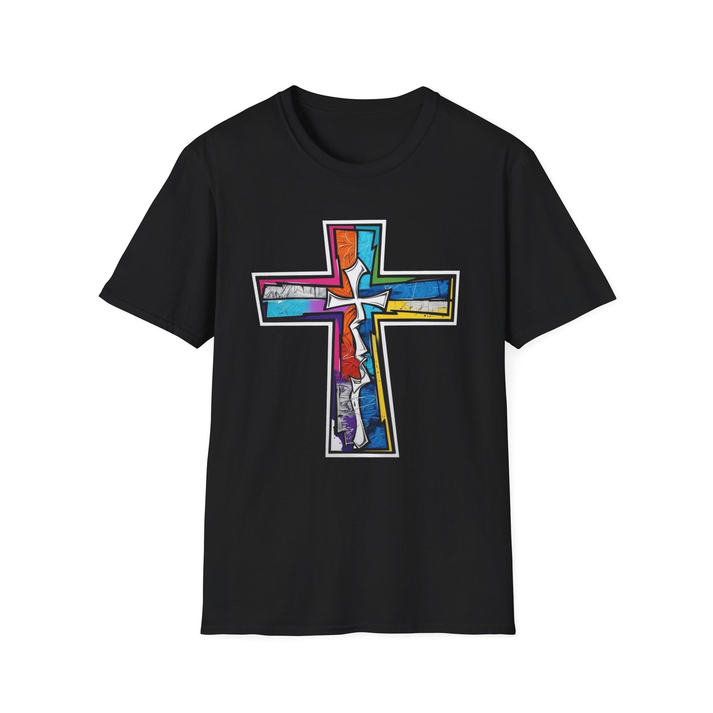 Stained Glass Cross Street Art Softstyle Tee